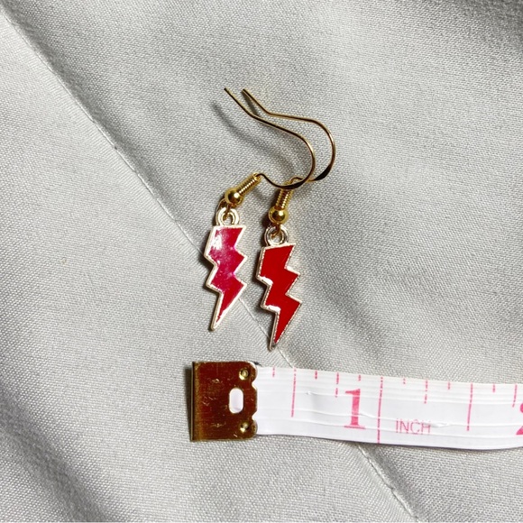 Earrings Red Lightning Bolts Harry Potter Punk Gold Tone Enamel Punk Boho Witchy - Picture 3 of 4